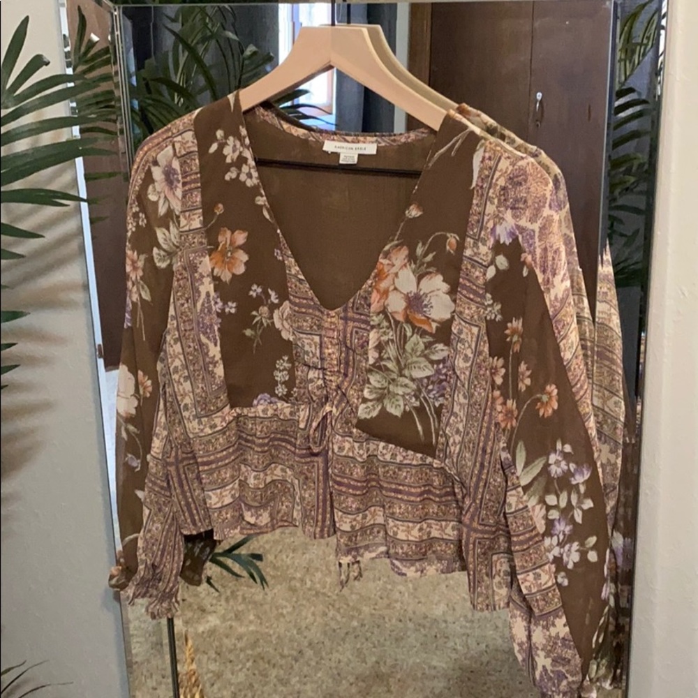 American Eagle Brown Floral Blouse